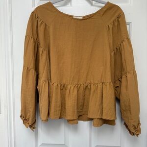 Anthropologie No Less Than Poet Sleeves Mustard Tiered Top
